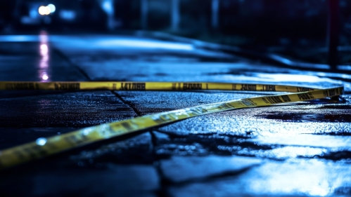 Crime scene tape at night.