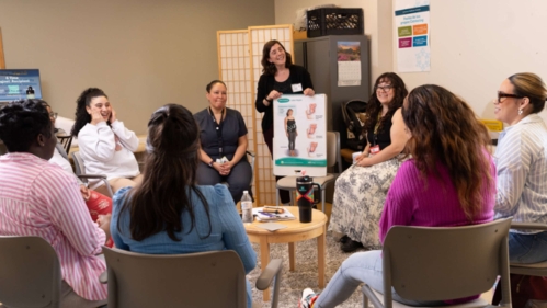 pregnant women in a group education session
