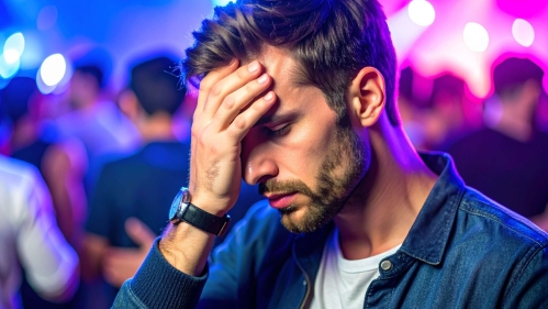man stressed in party environment