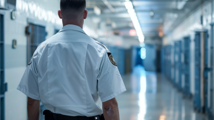 Guard walking in prison.