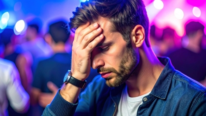 man stressed in party environment