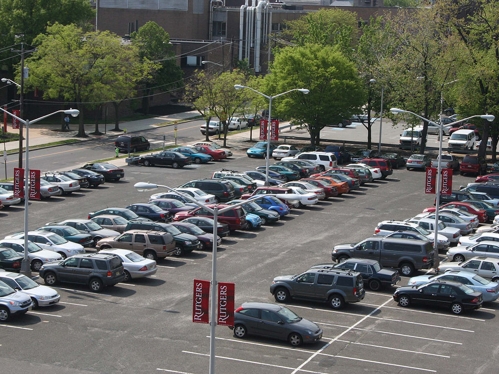 Parking lot full of cars.