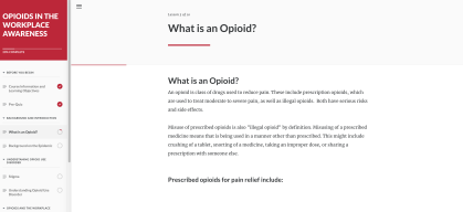 Free opioid course title screen