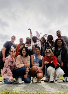students and instructors posing together in colombia
